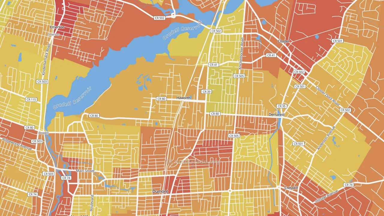 Haworth, NJ Map of Vehicle Theft Rates