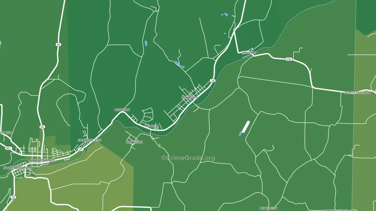 Hawthorn, PA Map of Vehicle Theft Rates