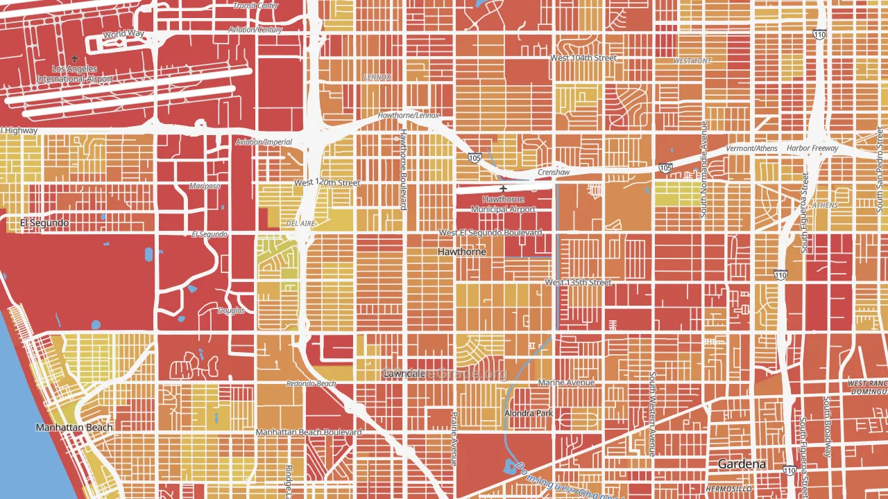 Hawthorne, CA Map of Vehicle Theft Rates