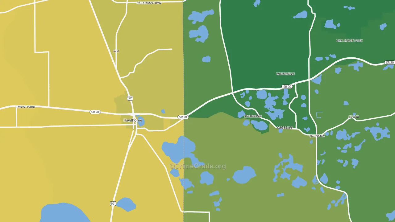 Hawthorne, FL Map of Vehicle Theft Rates