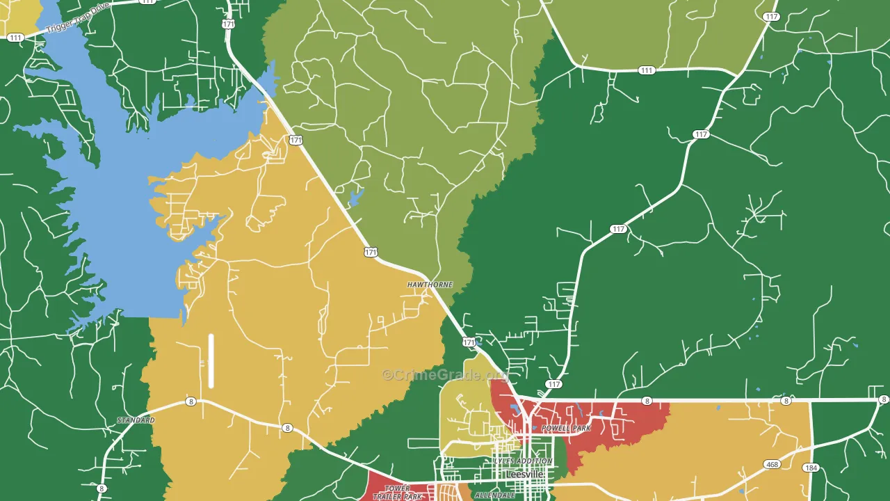 Hawthorne, LA Map of Vehicle Theft Rates