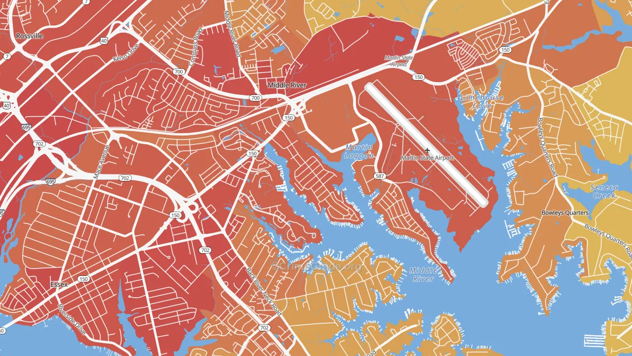 Hawthorne, Middle River, MD Map of Vehicle Theft Rates