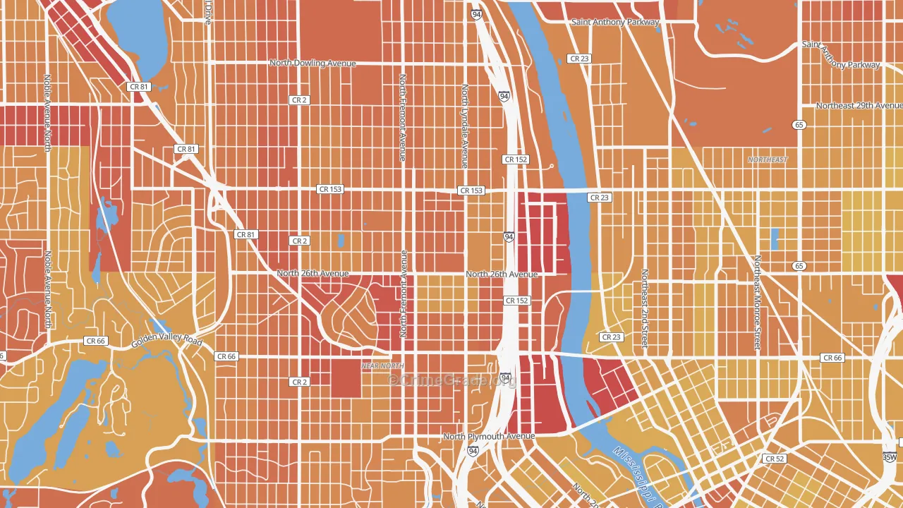 Hawthorne, Minneapolis, MN Map of Vehicle Theft Rates