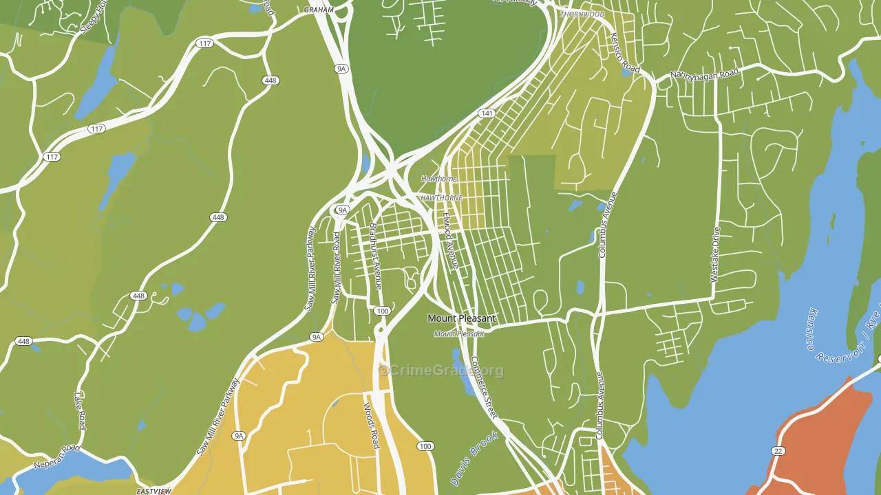 Hawthorne, NY Map of Vehicle Theft Rates