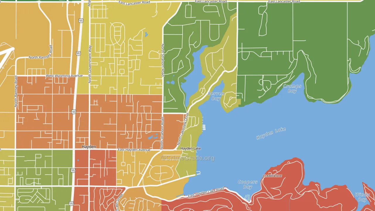 Hayden Lake, ID Map of Vehicle Theft Rates