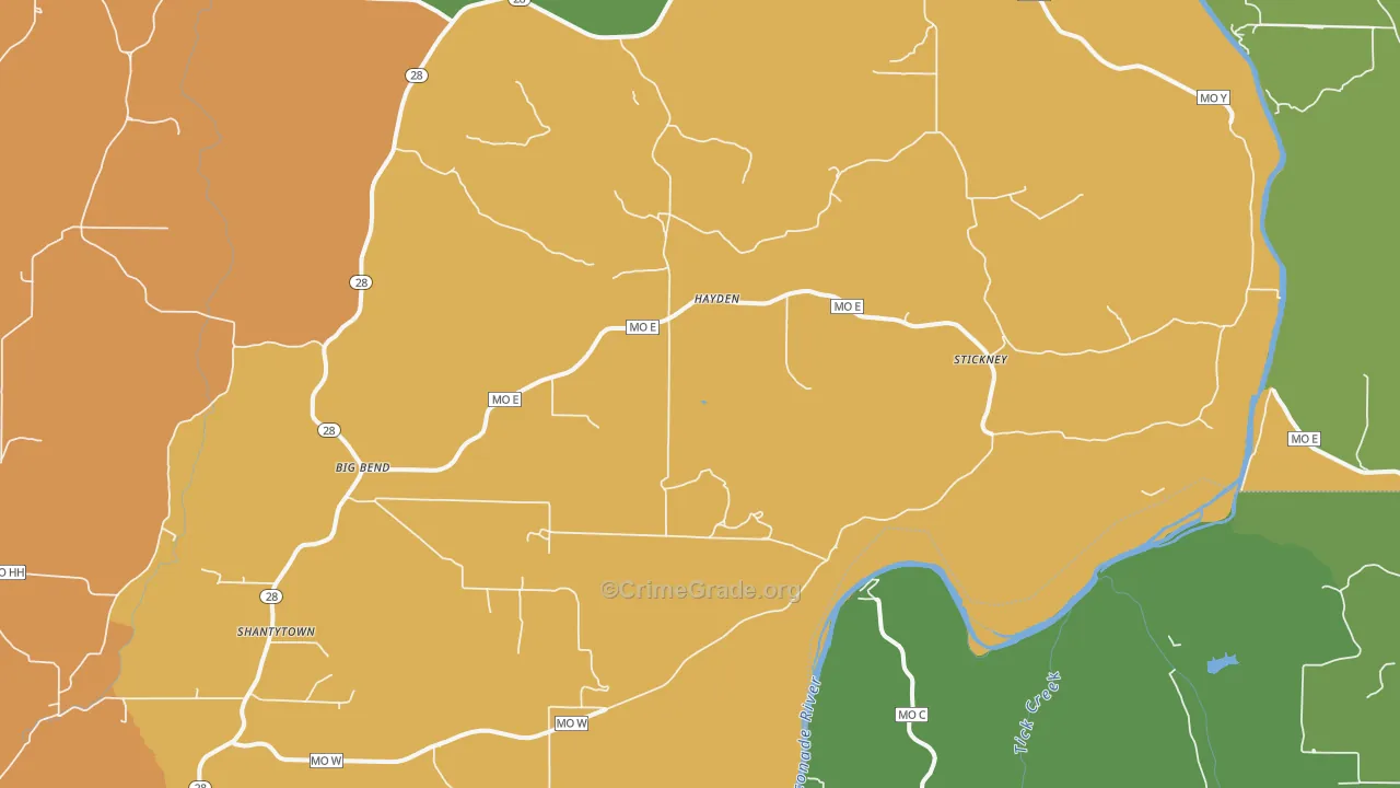 Hayden, MO Map of Vehicle Theft Rates