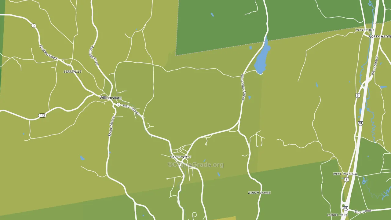 Haydenville, MA Map of Vehicle Theft Rates