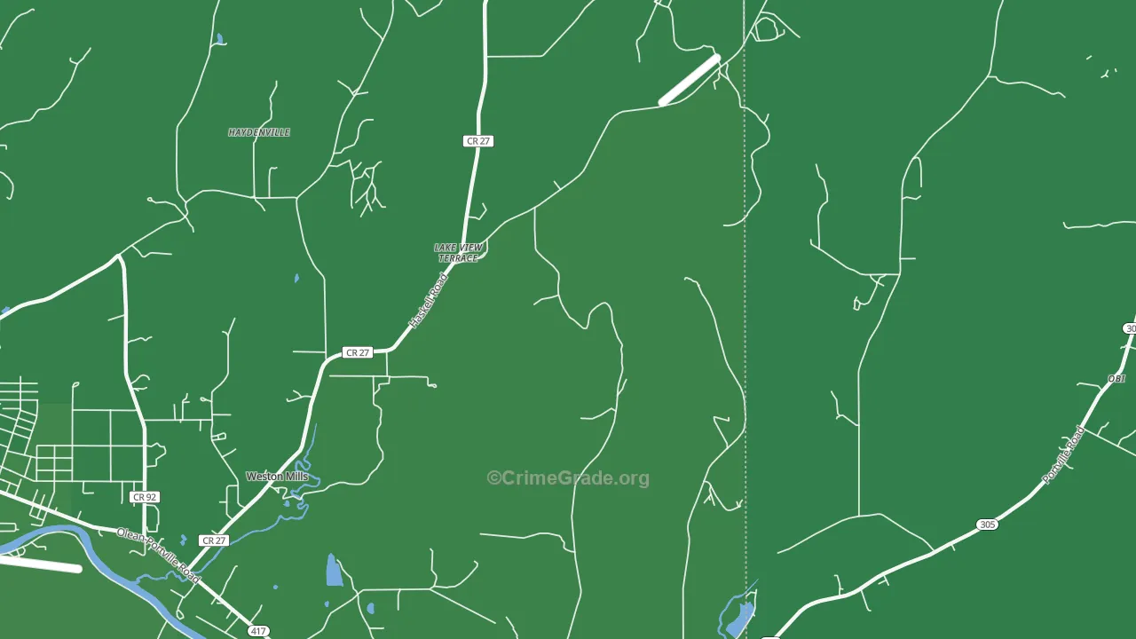 Haydenville, NY Map of Vehicle Theft Rates