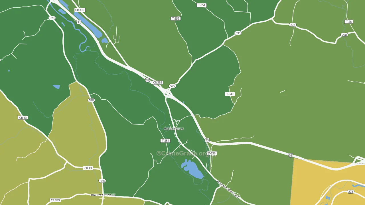 Haydenville, OH Map of Vehicle Theft Rates