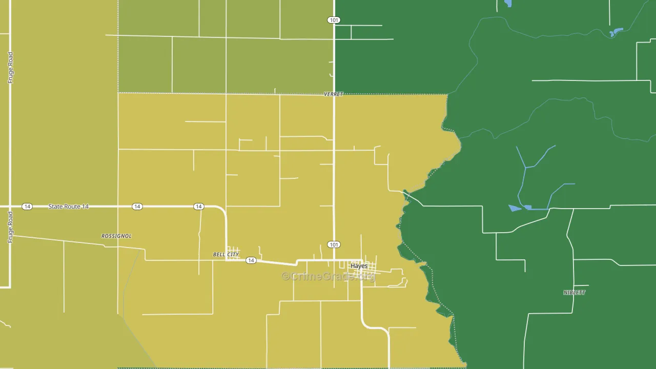 Hayes, LA Map of Vehicle Theft Rates