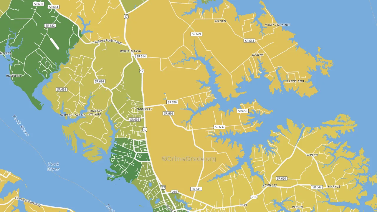 Hayes, VA Map of Vehicle Theft Rates