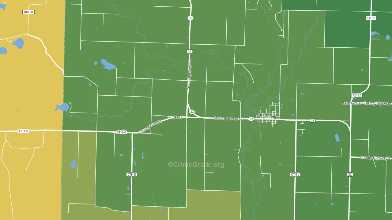 Hayes, WI Map of Vehicle Theft Rates