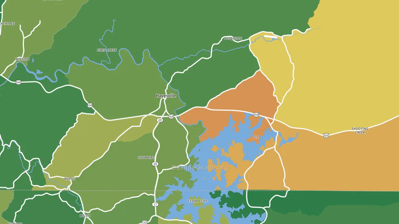 Hayesville, NC Map of Vehicle Theft Rates