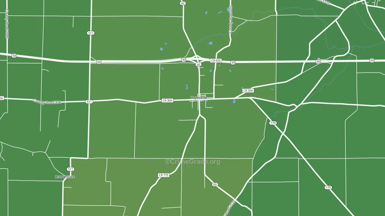 Hayesville, OH Map of Vehicle Theft Rates