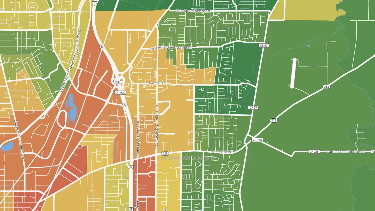 Hayesville, OR Map of Vehicle Theft Rates