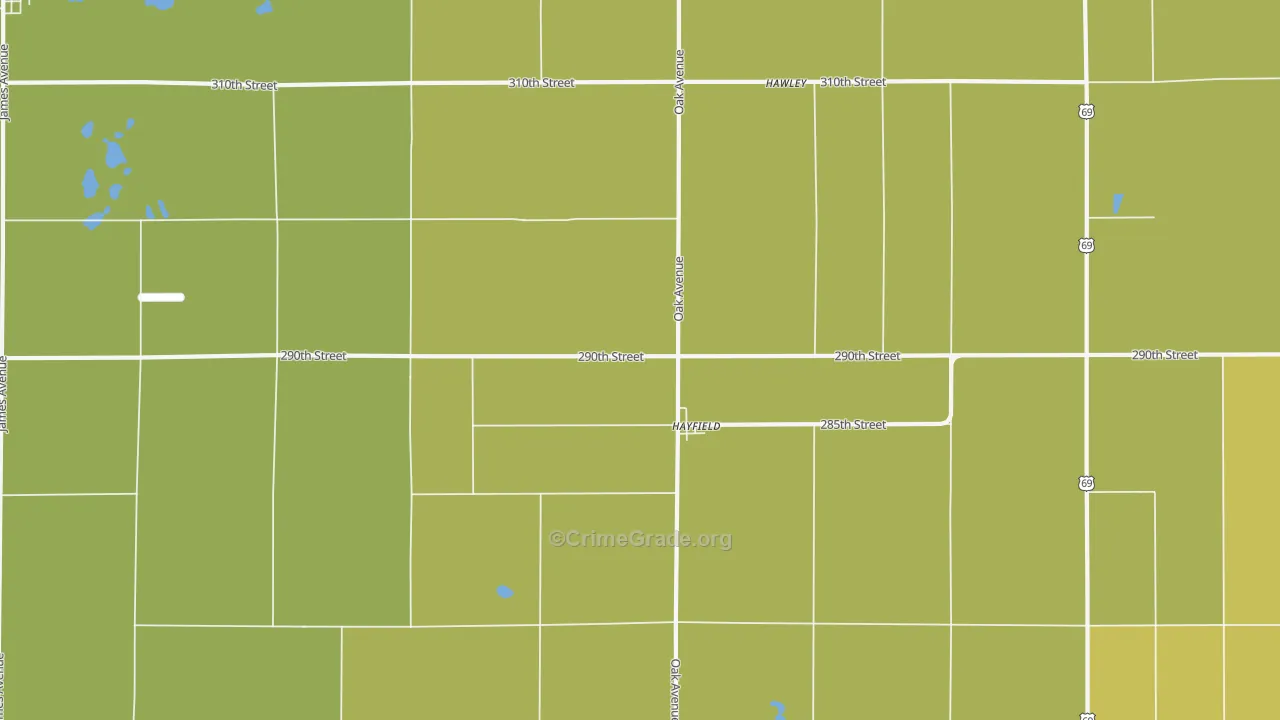 Hayfield, IA Map of Vehicle Theft Rates