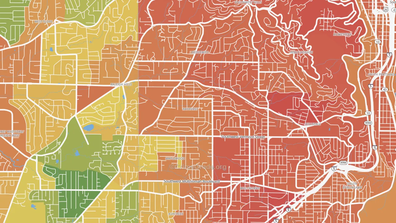 Hayhurst, Portland, OR Map of Vehicle Theft Rates