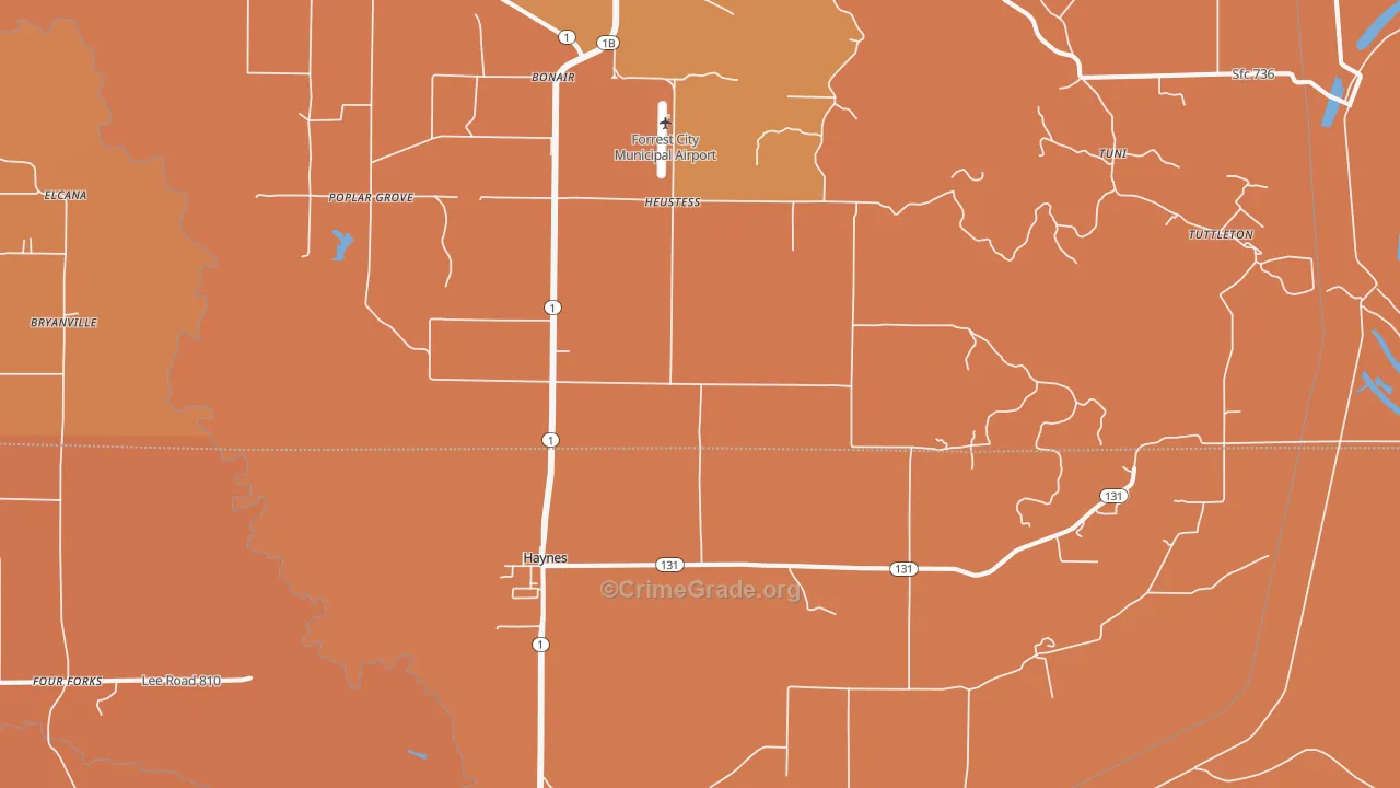 Haynes, AR Map of Vehicle Theft Rates