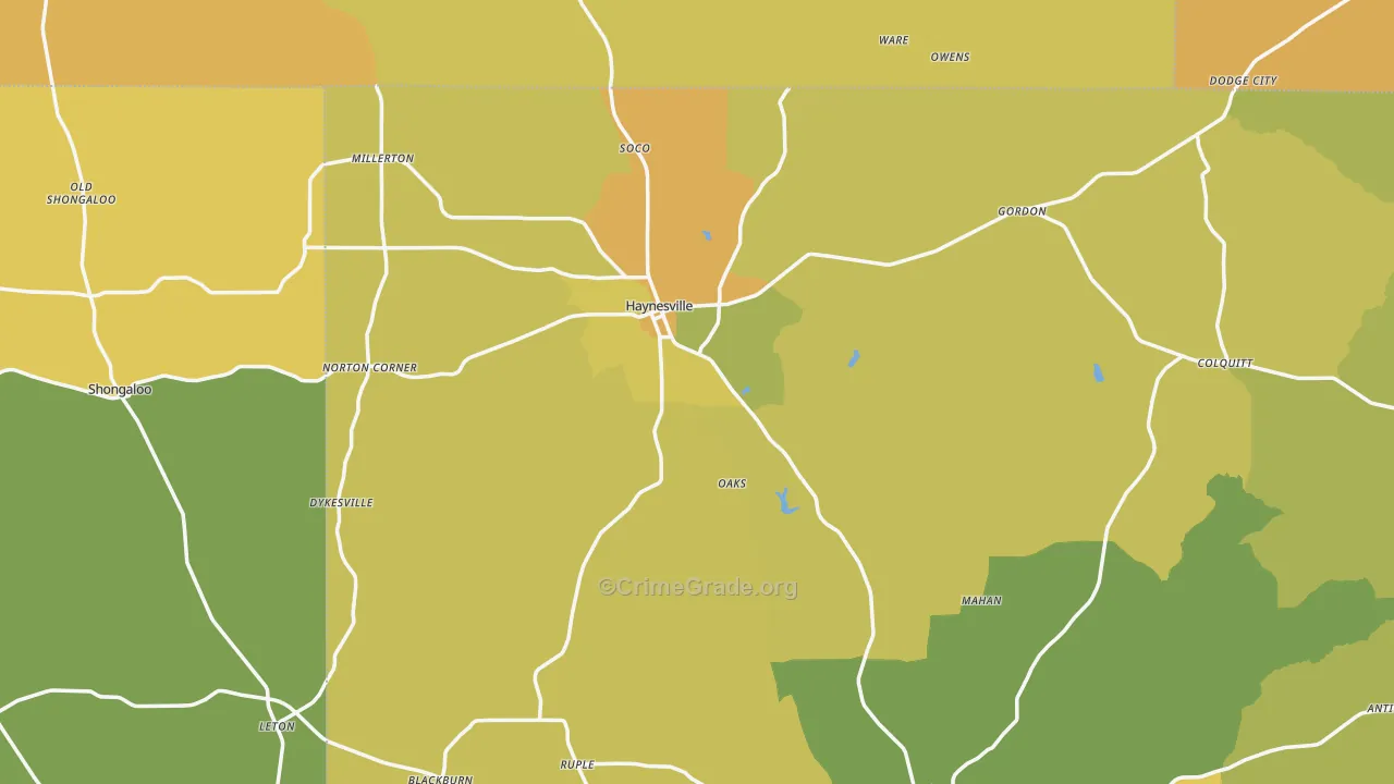 Haynesville, LA Map of Vehicle Theft Rates