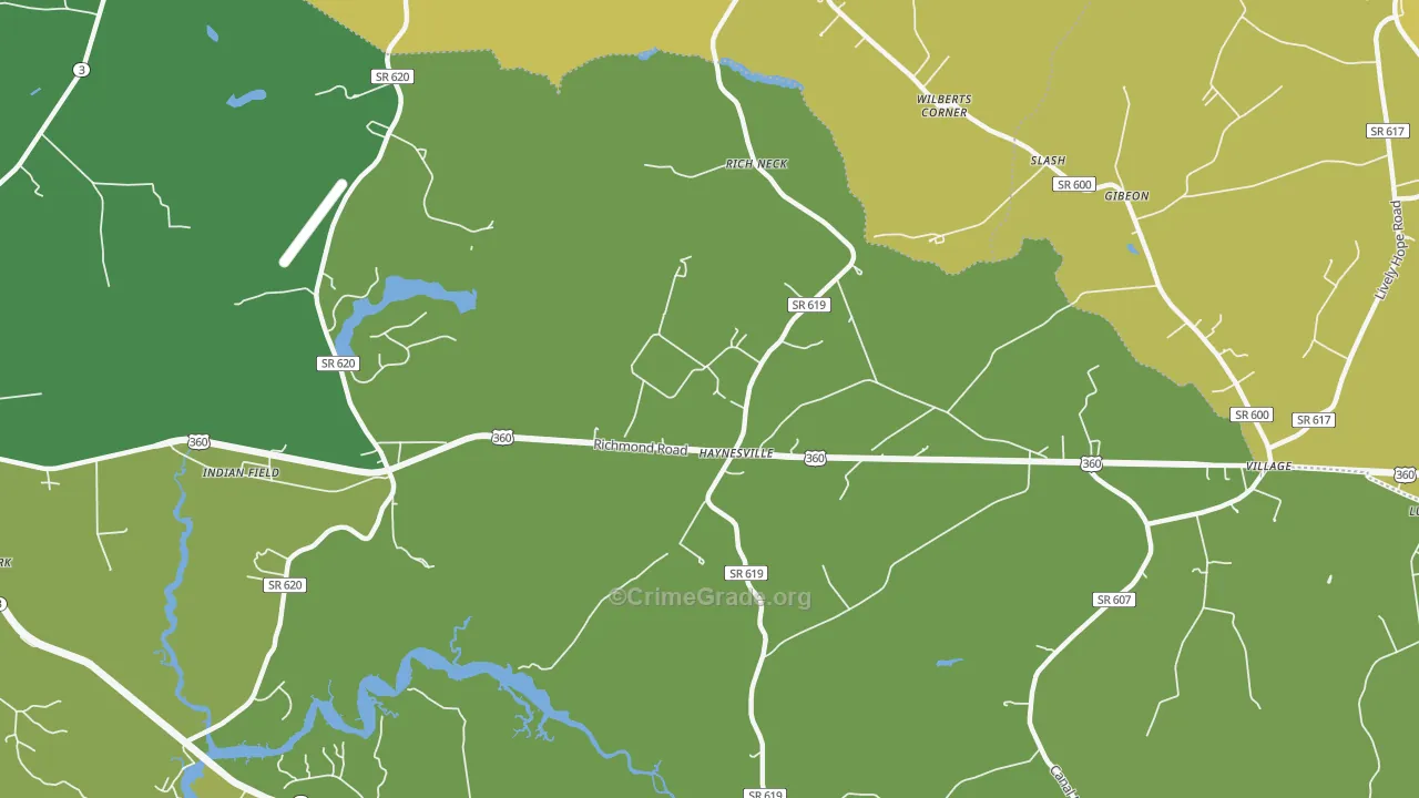Haynesville, VA Map of Vehicle Theft Rates
