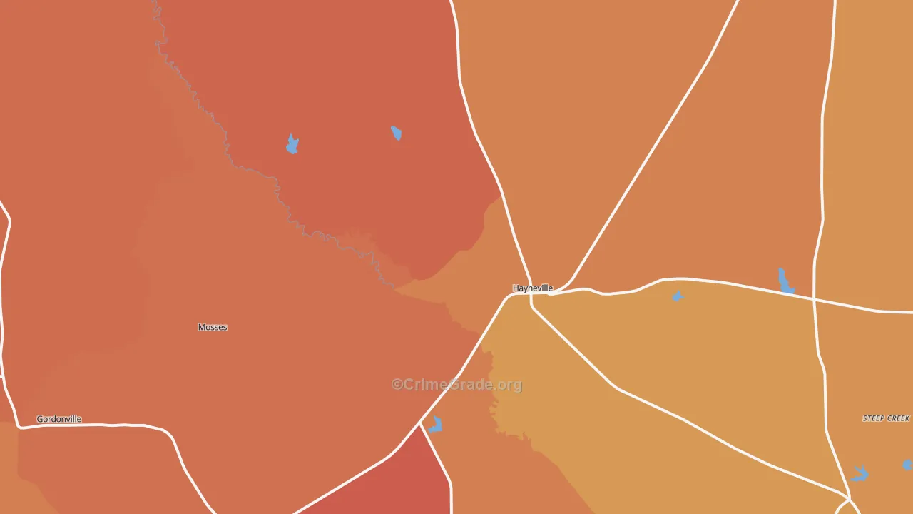 Hayneville, AL Map of Vehicle Theft Rates