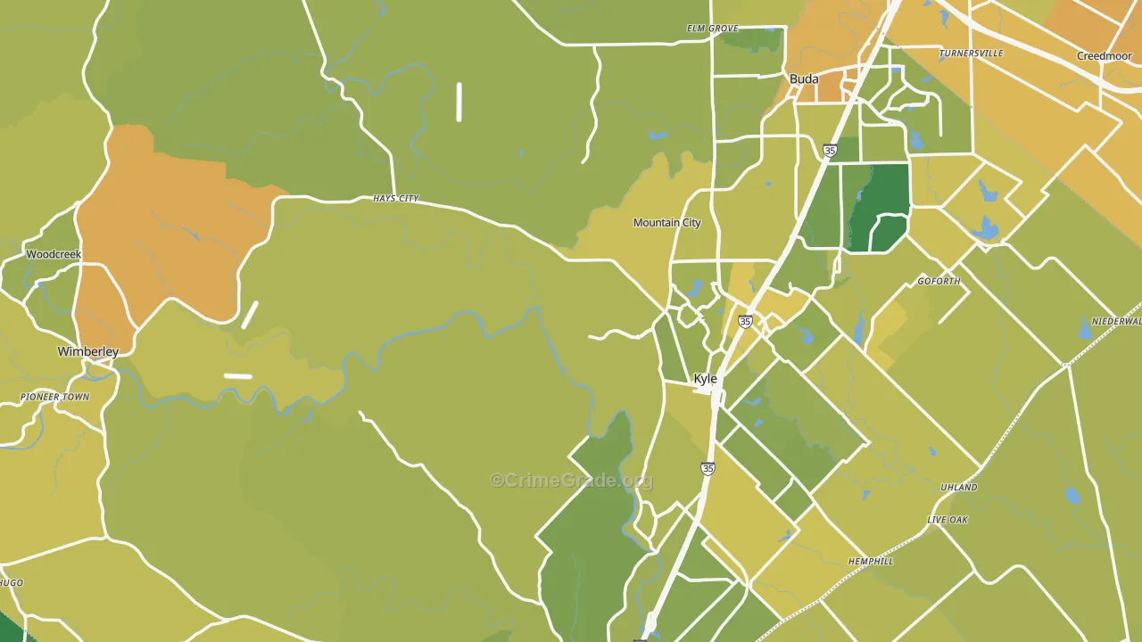 Hays County, TX Map of Vehicle Theft Rates