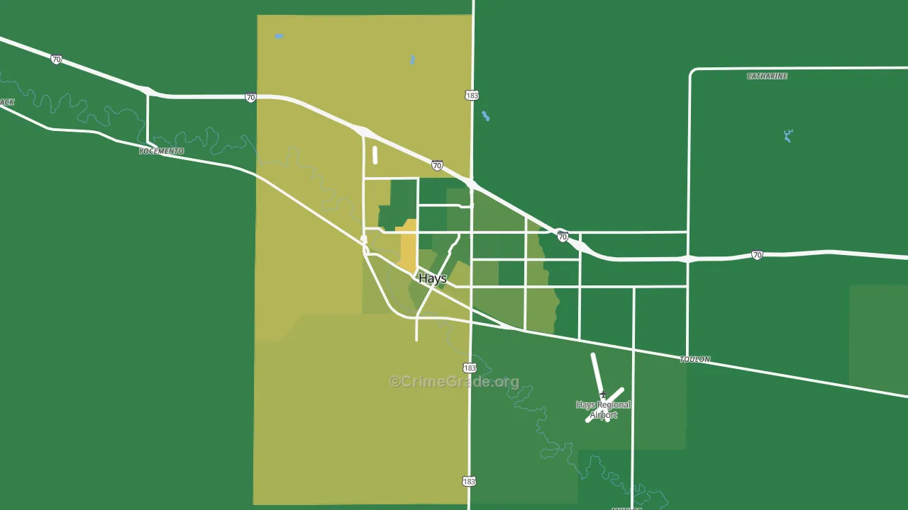 Hays, KS Map of Vehicle Theft Rates