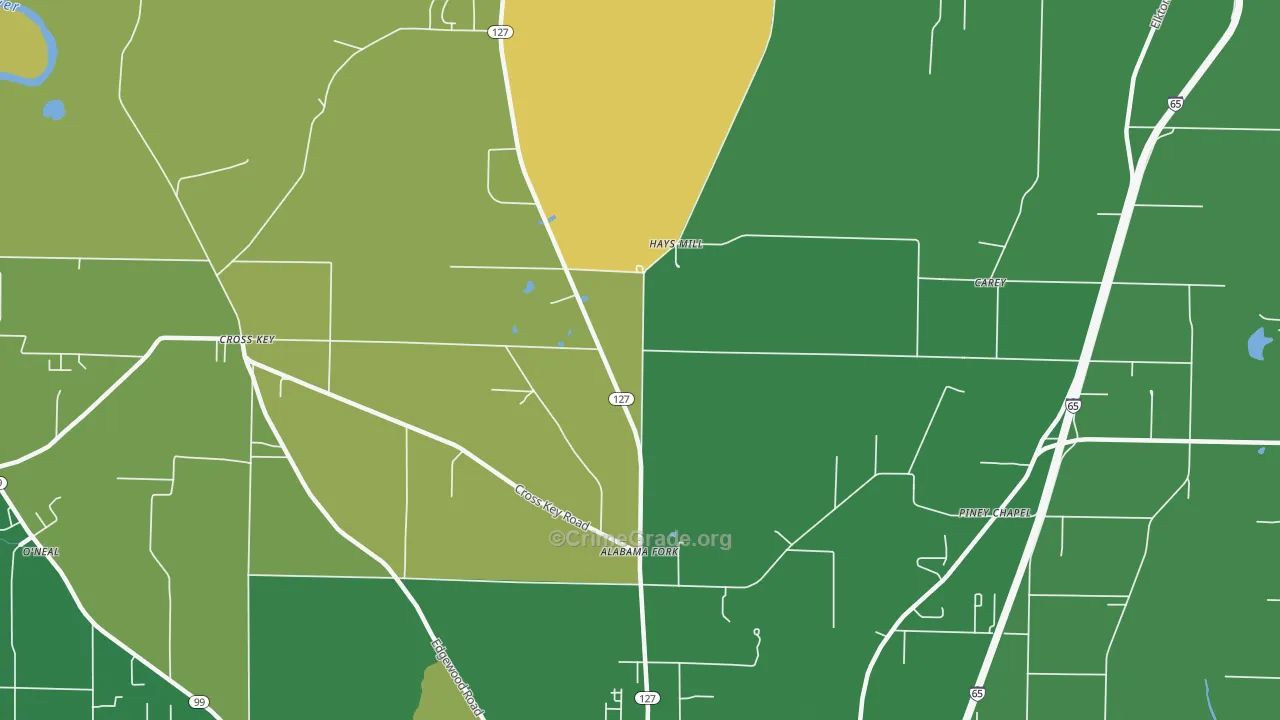 Hays Mill, AL Map of Vehicle Theft Rates