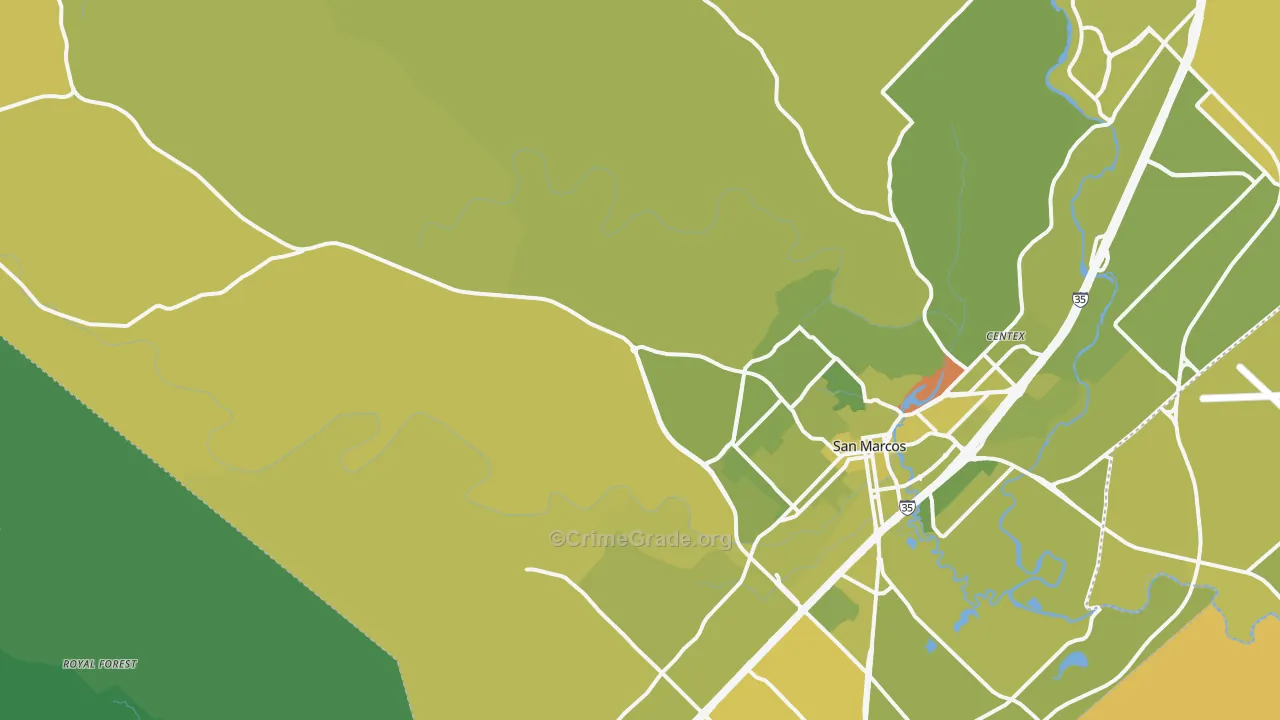 Hays, TX Map of Vehicle Theft Rates