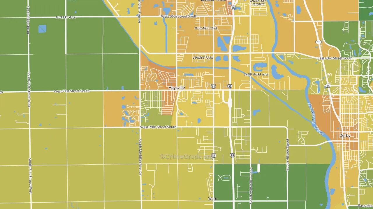 Haysville, KS Map of Vehicle Theft Rates