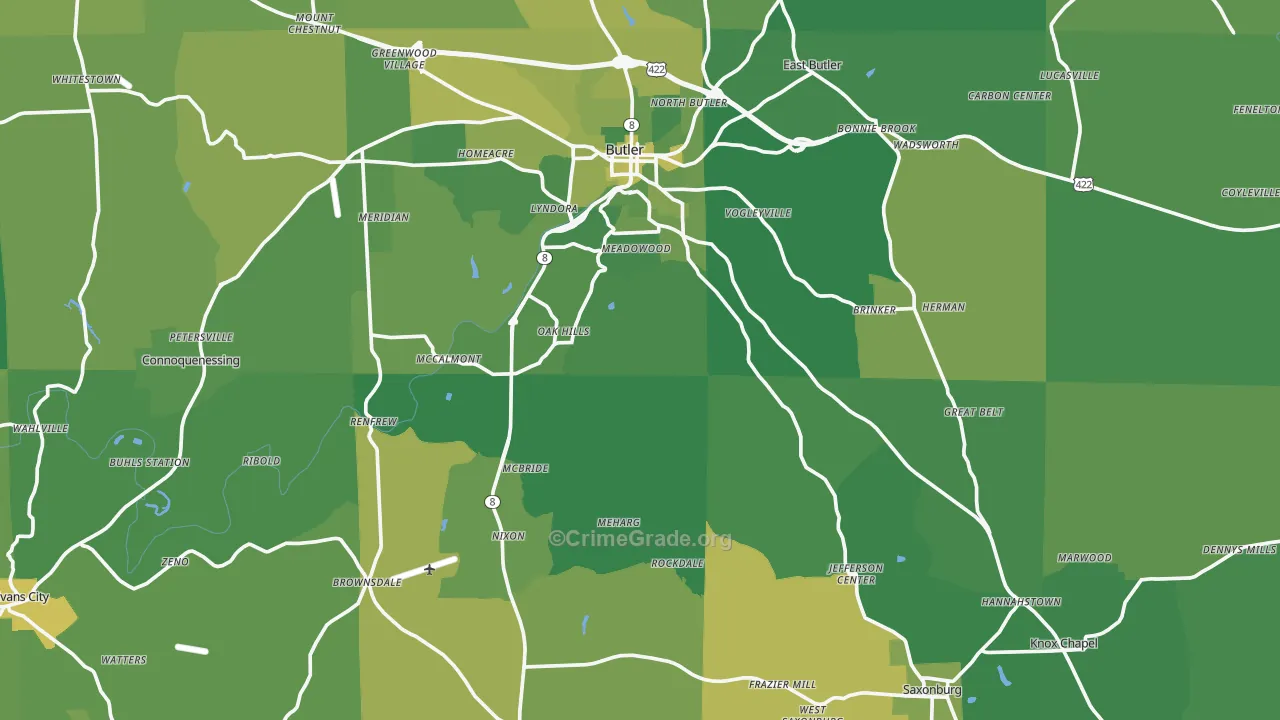 Haysville, PA Map of Vehicle Theft Rates