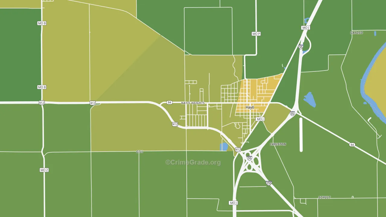 Hayti Heights, MO Map of Vehicle Theft Rates