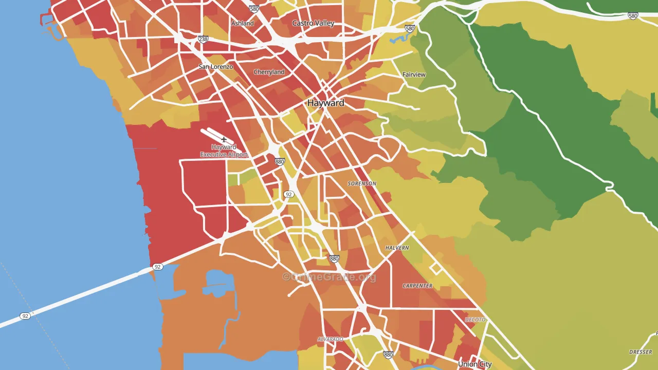 Hayward, CA Map of Vehicle Theft Rates