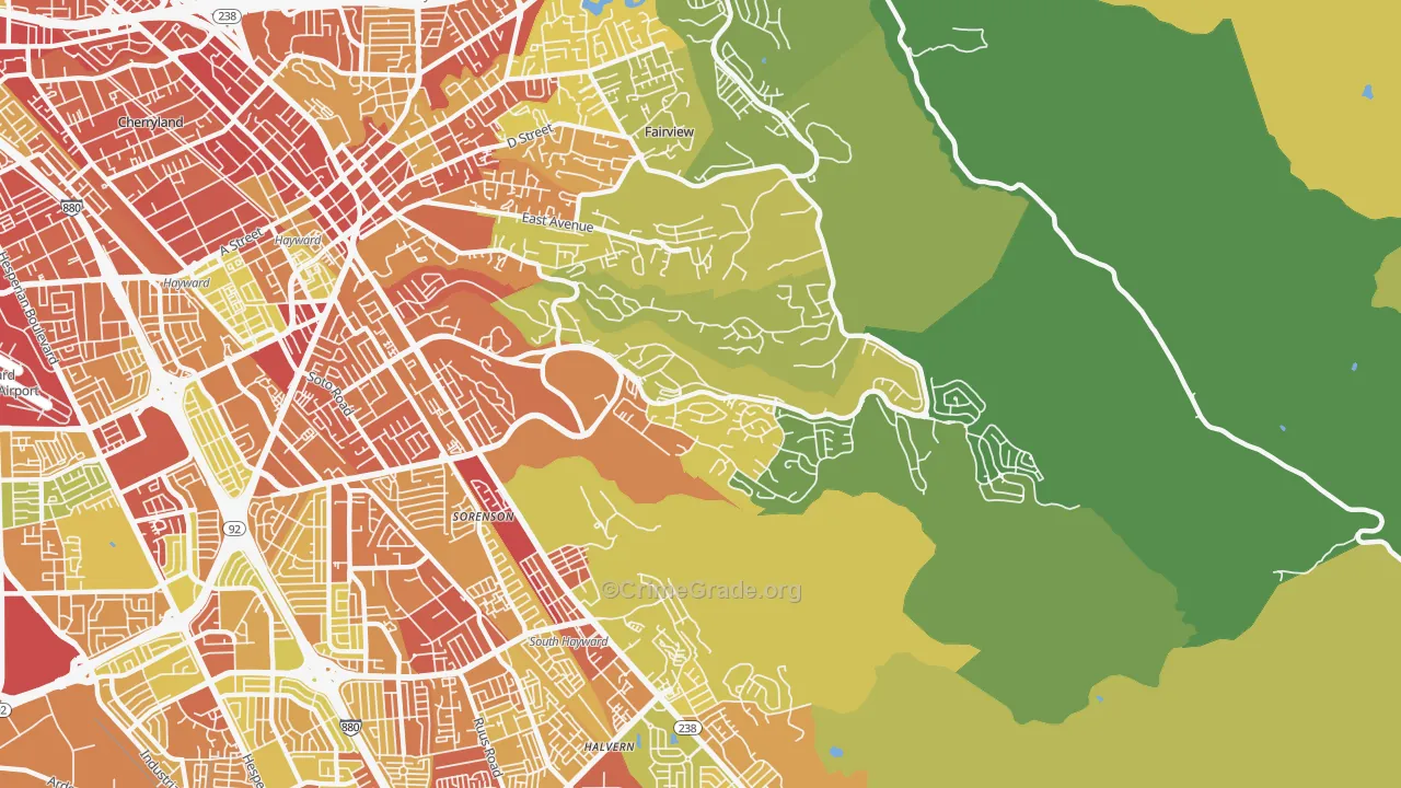 Hayward Highland, Hayward, CA Map of Vehicle Theft Rates
