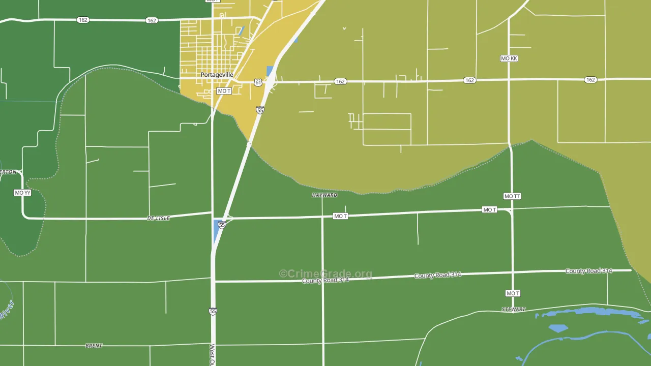Hayward, MO Map of Vehicle Theft Rates
