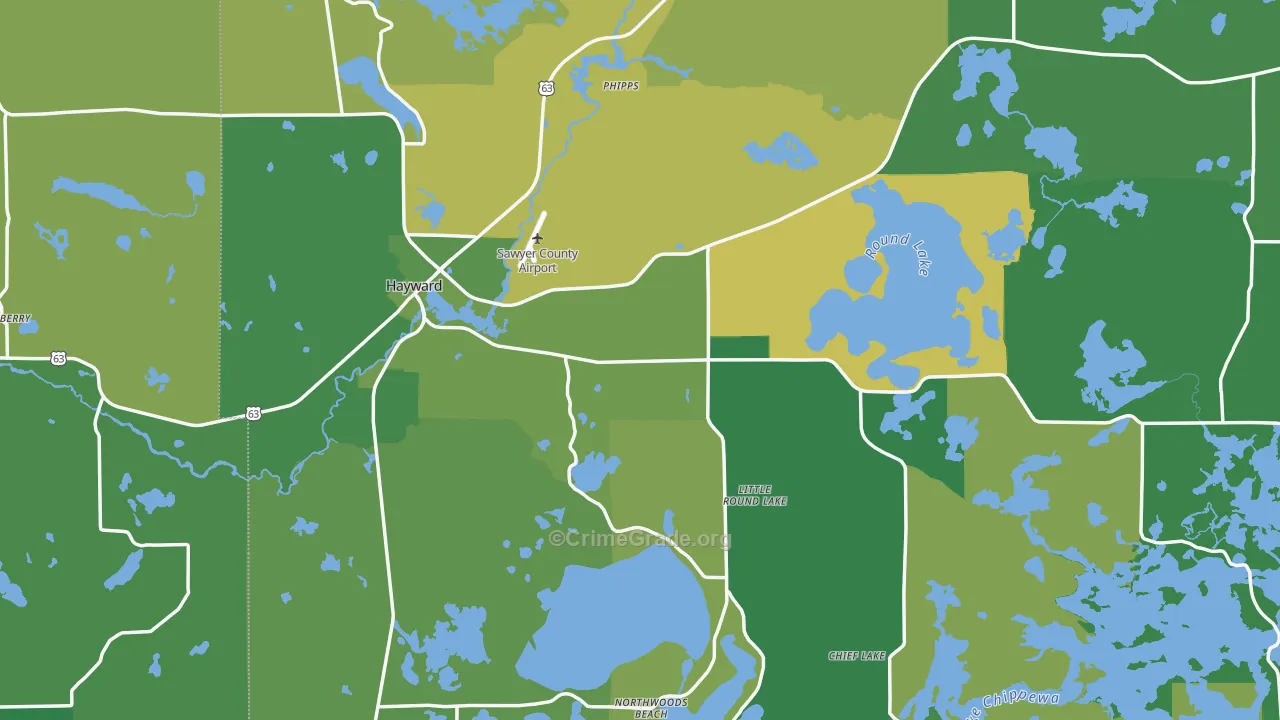 Hayward, WI Map of Vehicle Theft Rates