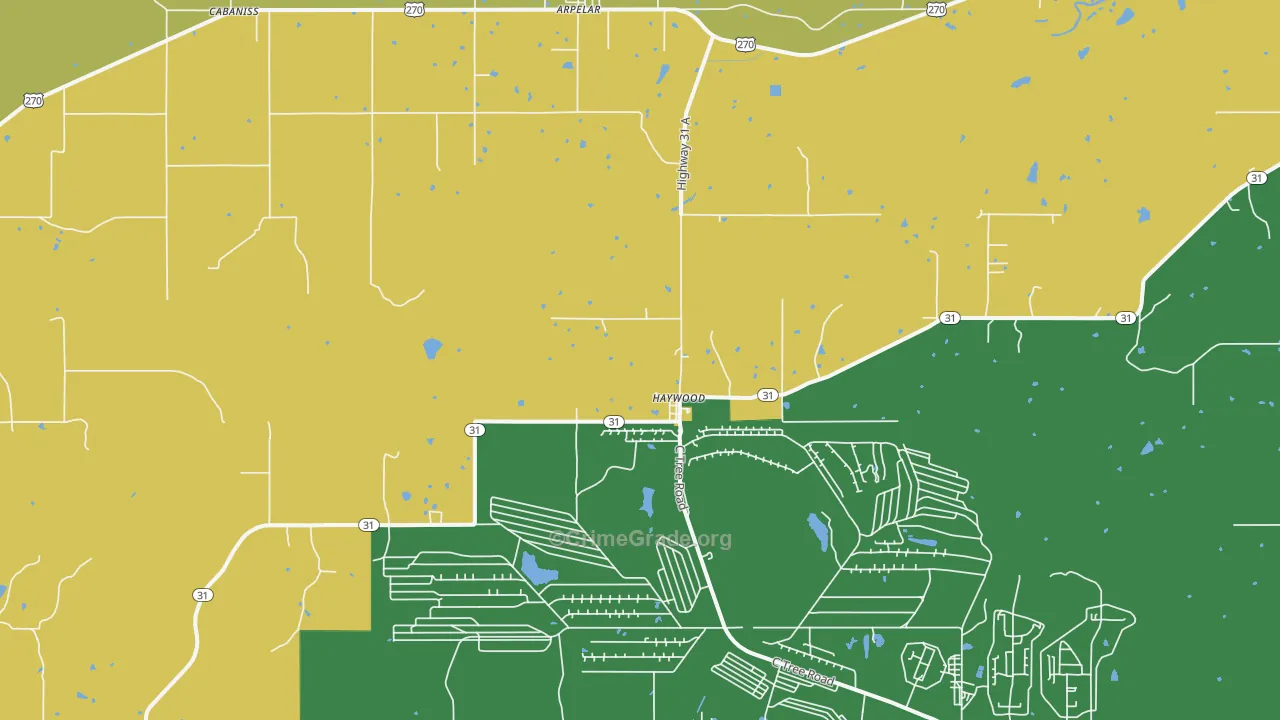 Haywood, OK Map of Vehicle Theft Rates