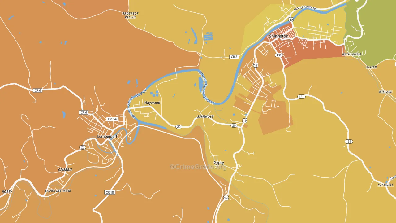Haywood, WV Map of Vehicle Theft Rates