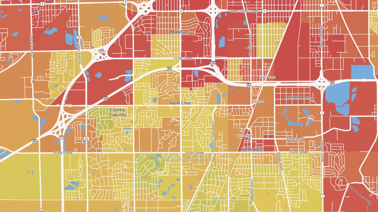 Hazel Crest, IL Map of Vehicle Theft Rates