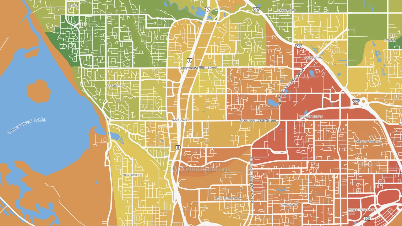 Hazel Dell, WA Map of Vehicle Theft Rates