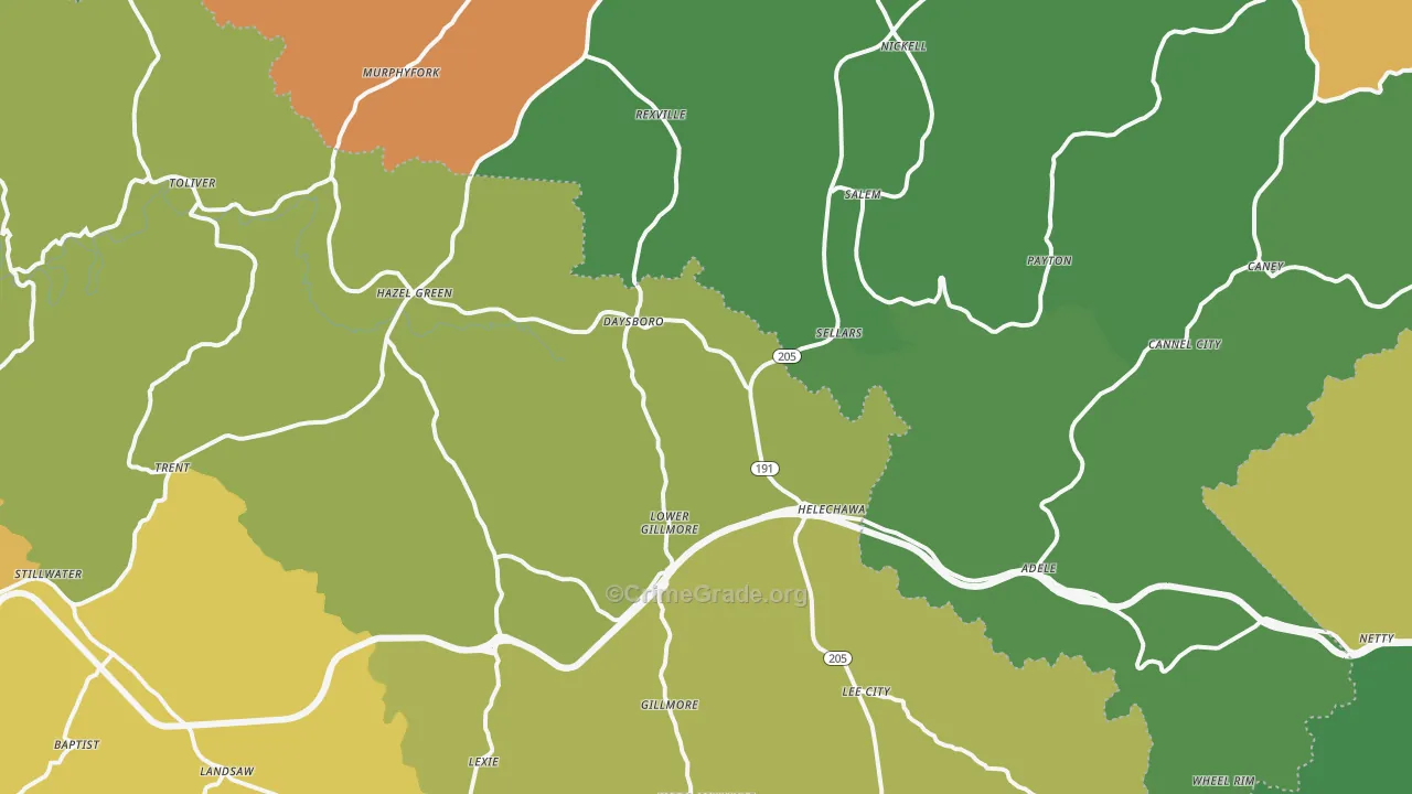Hazel Green, KY Map of Vehicle Theft Rates