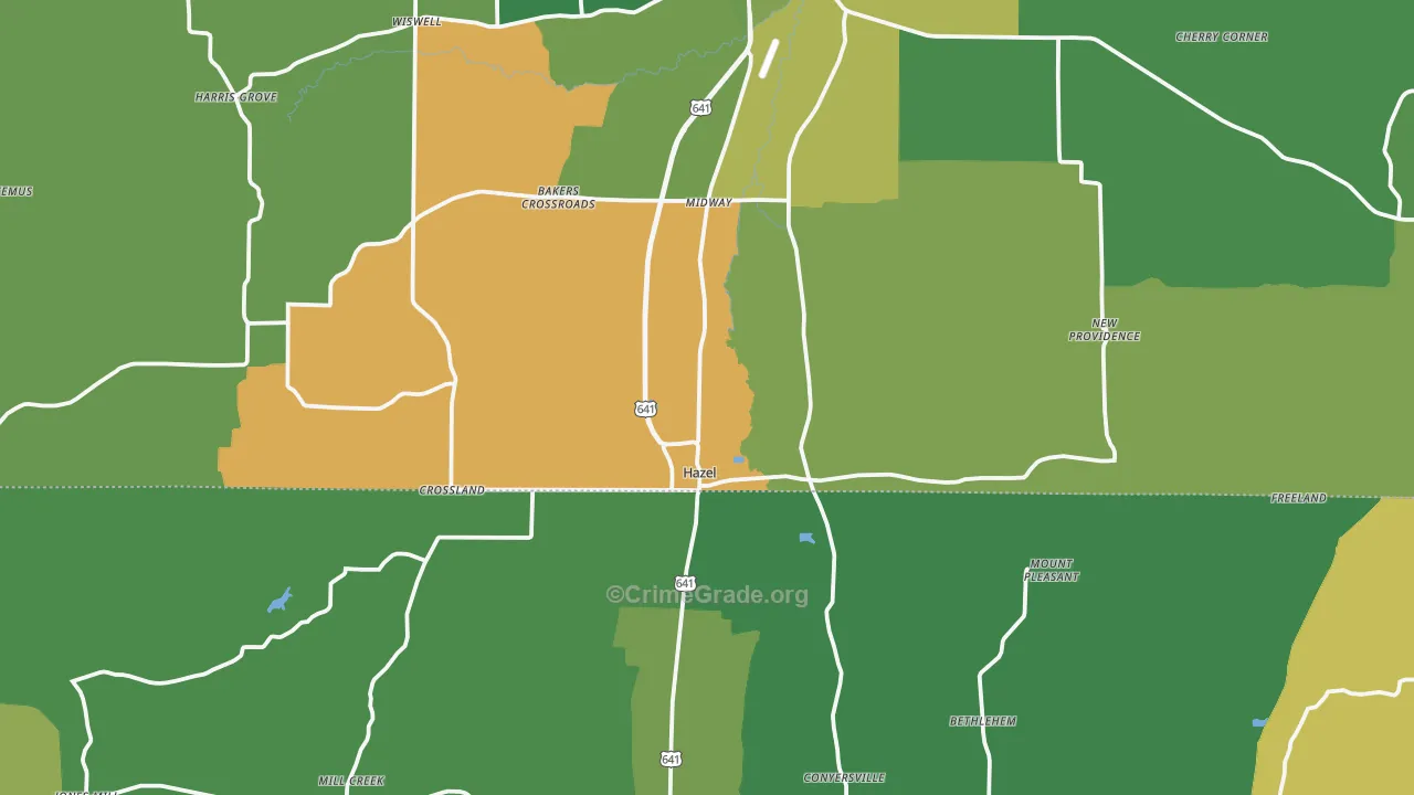 Hazel, KY Map of Vehicle Theft Rates