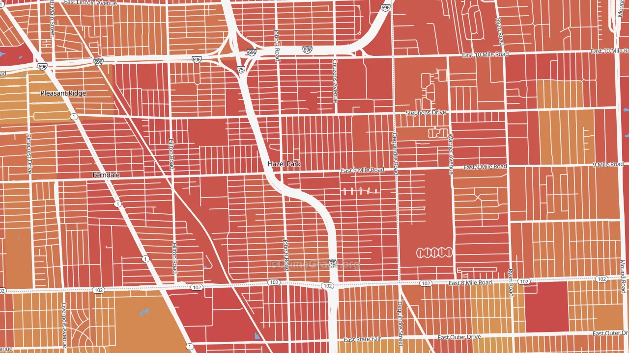 Hazel Park, MI Map of Vehicle Theft Rates