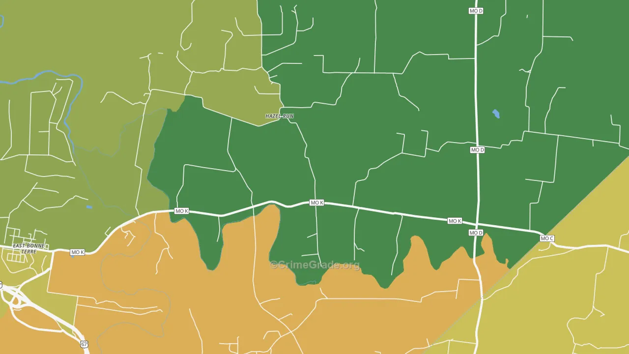Hazel Run, MO Map of Vehicle Theft Rates