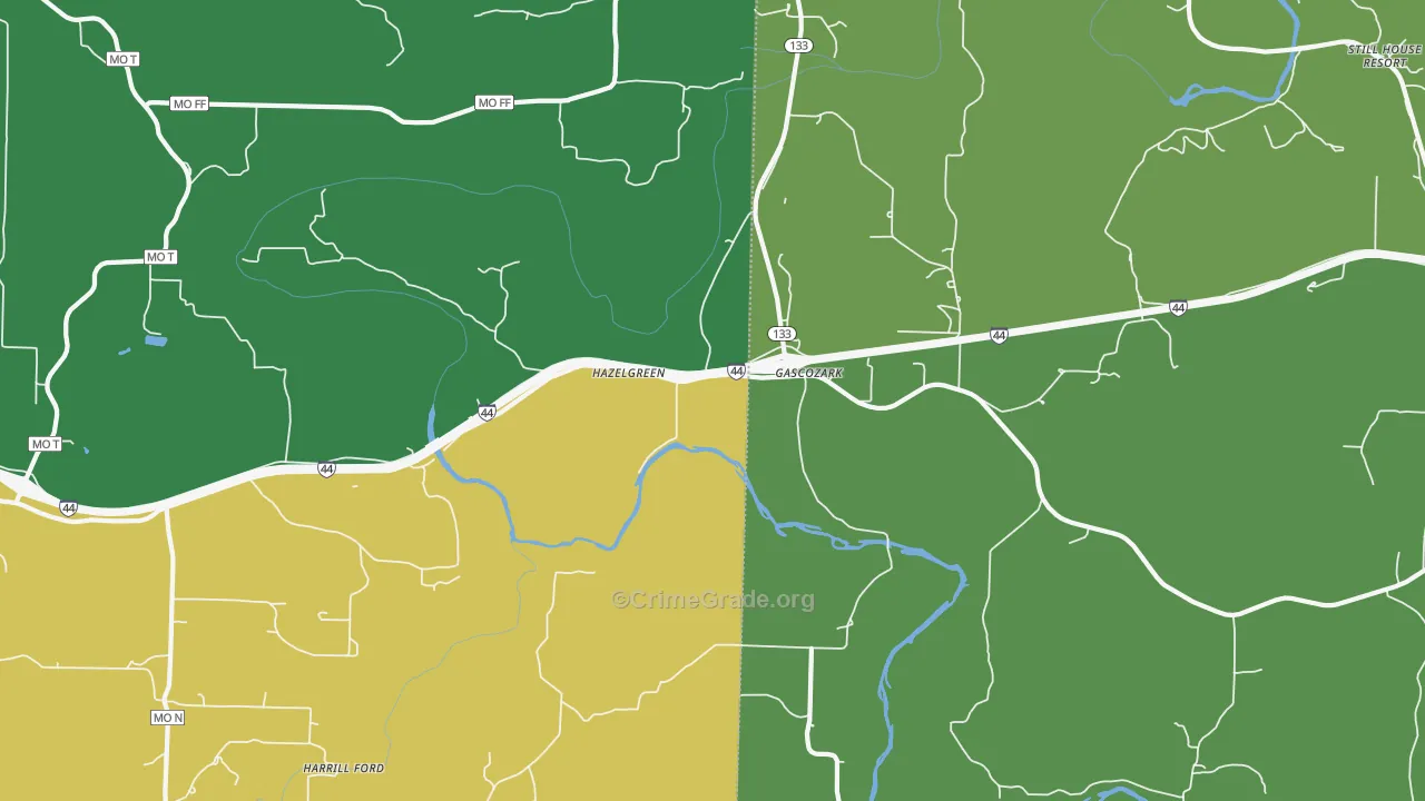 Hazelgreen, MO Map of Vehicle Theft Rates
