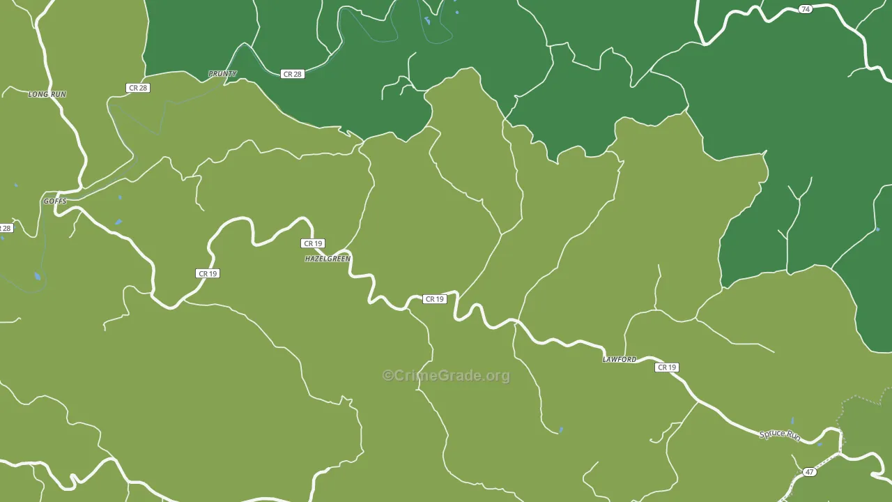 Hazelgreen, WV Map of Vehicle Theft Rates