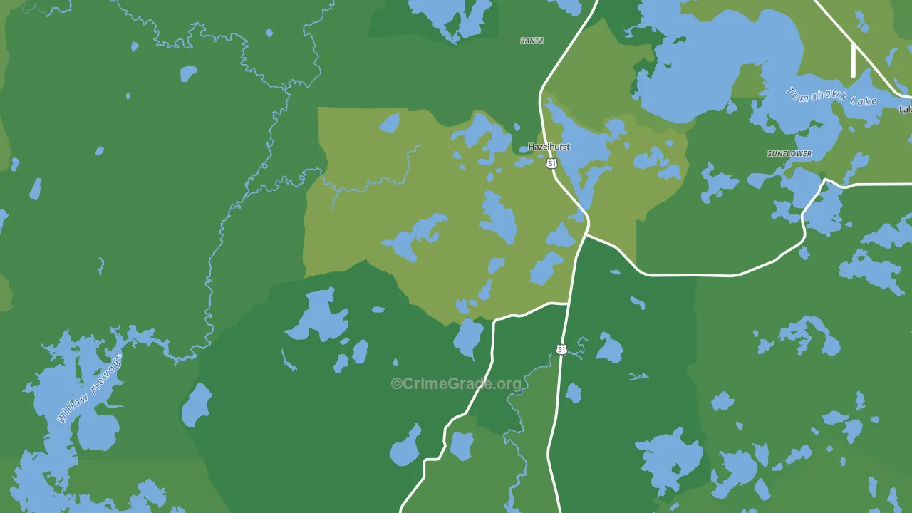 Hazelhurst, WI Map of Vehicle Theft Rates