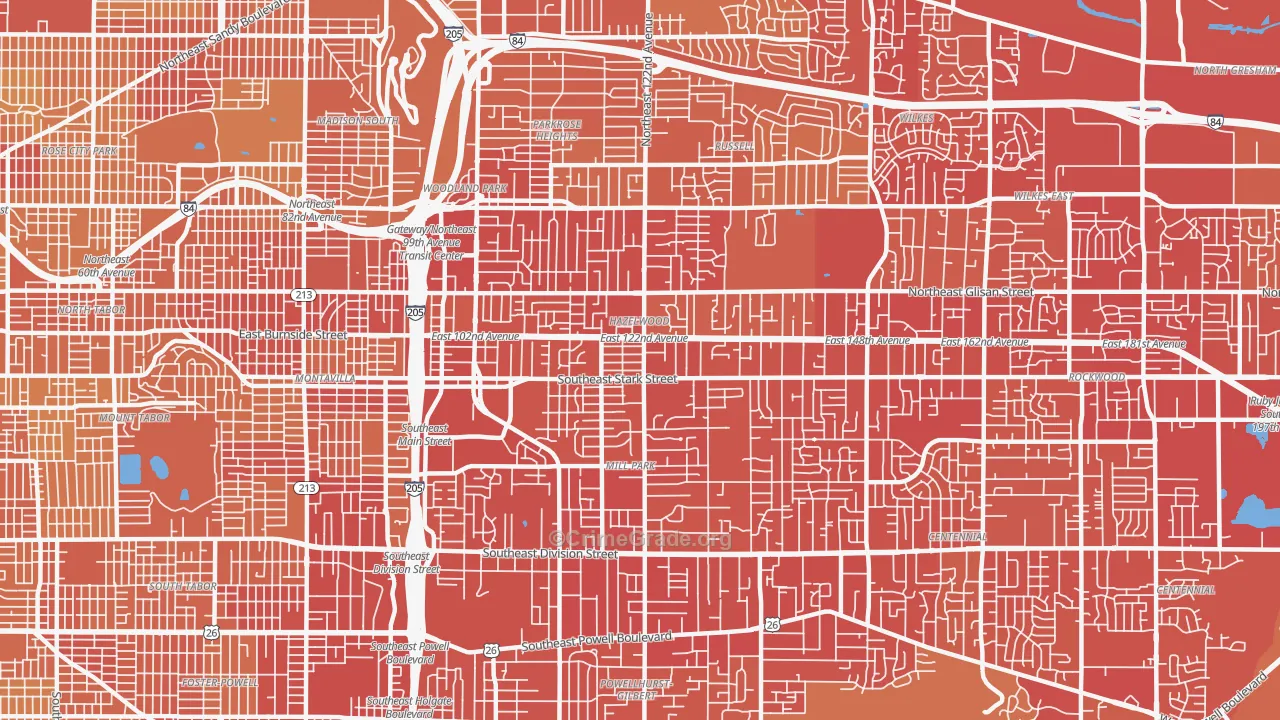 Hazelwood-Mill Park, Portland, OR Map of Vehicle Theft Rates