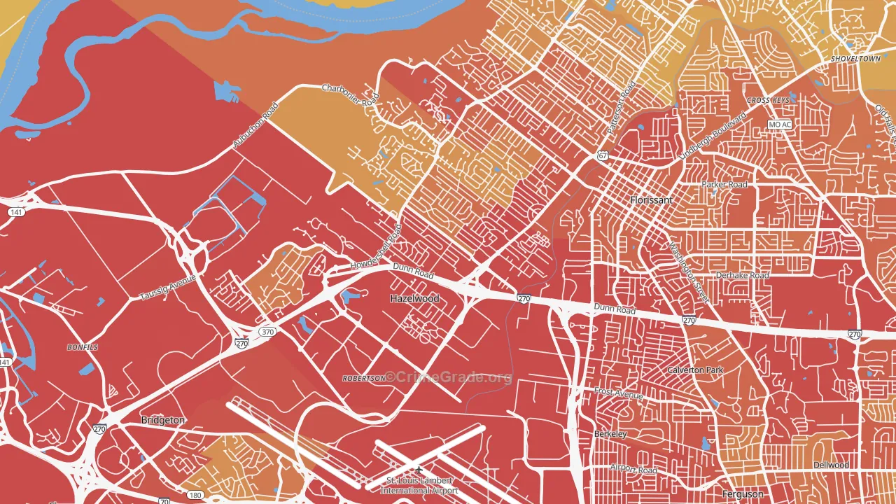 Hazelwood, MO Map of Vehicle Theft Rates
