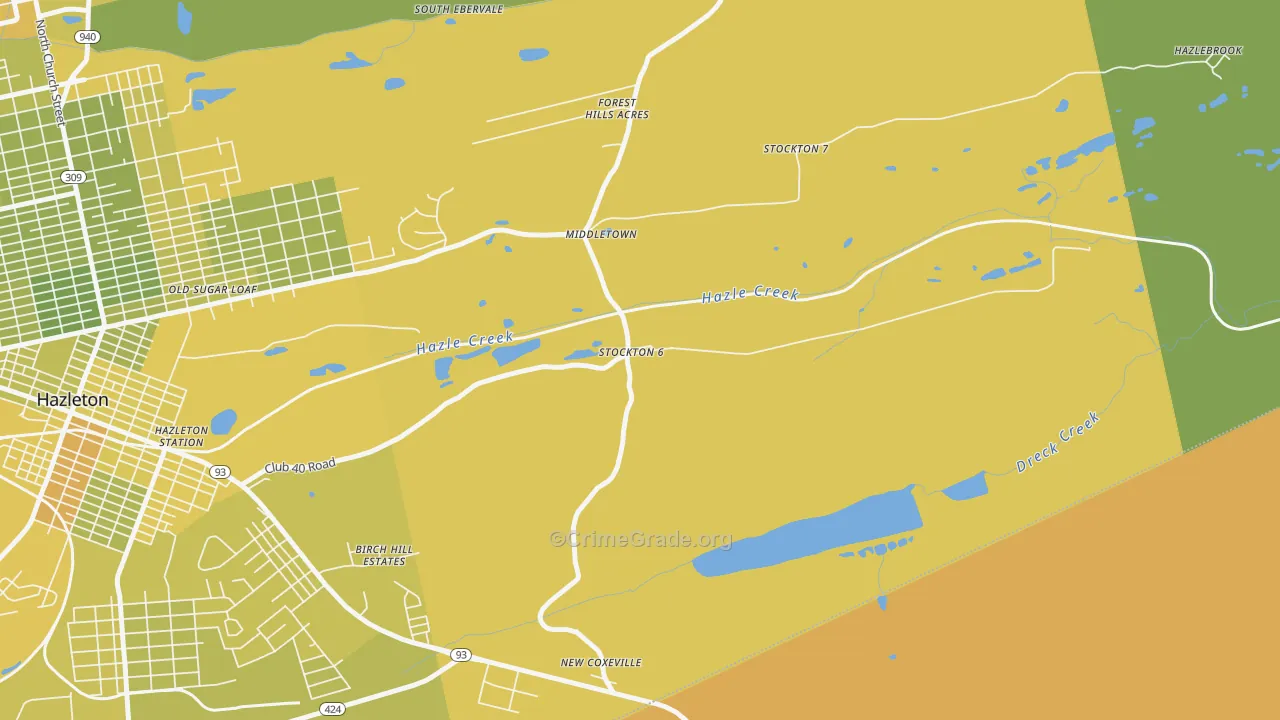 Hazle Township, PA Map of Vehicle Theft Rates